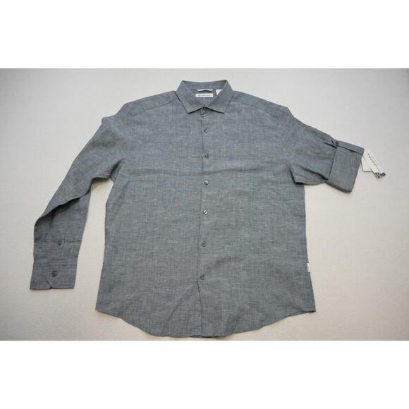 Cubavera Hawaiian Shirt Linen Poly Gray Long Sleeve Mens Size Large NWT - Picture 5 of 8